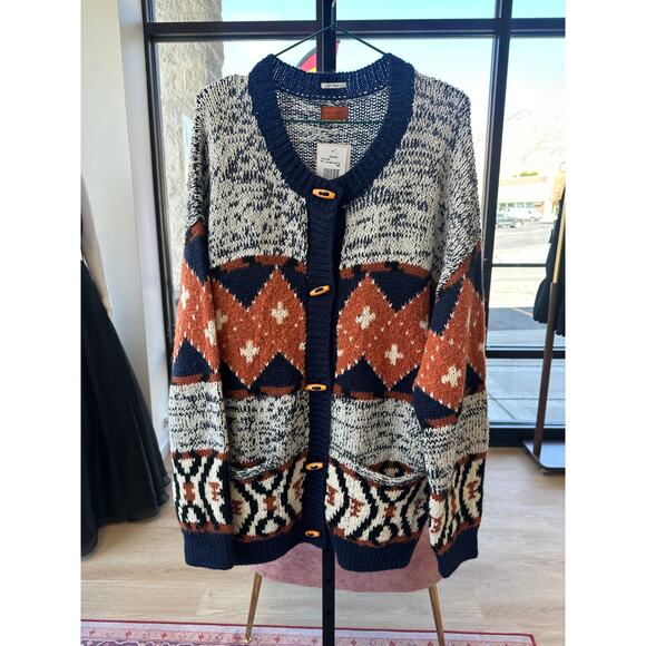 NWT MOTHER Alpaca-Blend Cardigan The Long Drop Abstract SZ LARGE - Picture 6 of 7